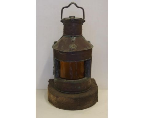 Antique Telford, Crier & Mackay ships lamp Glasgow, dated 1915, later coloured shade, 70cm high approx.