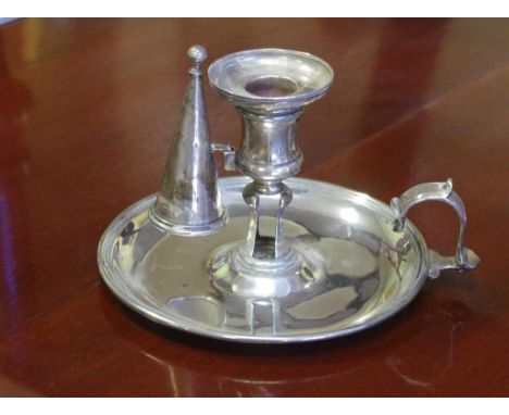 Georgian sterling silver chamber stick with removable sconce and snuffer, all hallmarked London 1894, Maker William Sumner, 3