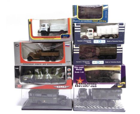 NINE 1/43 SCALE RUSSIAN MODEL MILITARY VEHICLES  each boxed. 