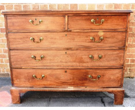 A MAHOGANY CHEST OF TWO SHORT AND THREE LONG DRAWERS  on bracket feet, 126cm wide 57cm deep 109cm high
