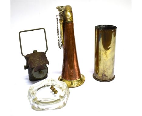 MILITARIA - ASSORTED  comprising a copper and brass bugle by Mayers &amp; Harrison, Manchester, dated 1956 and with a governm