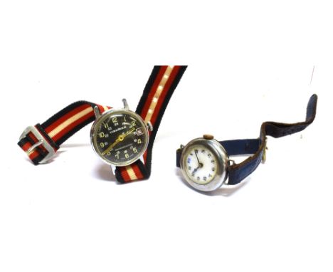 RECORD, AN EARLY 20TH CENTURY LADY'S SILVER ROUND WRIST WATCH, AND OTHER LATER WATCHES the Record with a white enamel dial wi