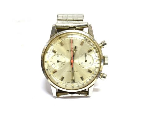 BREITLING, TOP TIME, A GENTLEMAN'S VINTAGE STAINLESS STEEL CHRONOGRAPH ROUND BRACELET WATCH ref; 2002-33, silvered dial with 