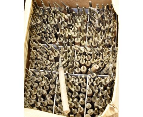 TOOLS - APPROXIMATELY TWO HUNDRED &amp; EIGHTY VINTAGE WOODEN HANDLED BRASS NUMBER &amp; LETTER PUNCHES  of different fonts a