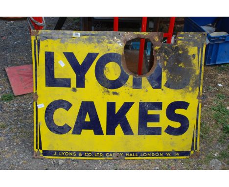 A ''Lyons Cakes'' enamel sign, a/f, 39" x 29". 