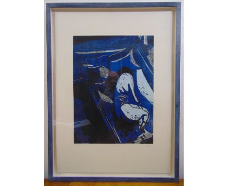 A framed and glazed lithograph, abstract forms, limited edition 21/24 monogrammed bottom right, 40 x 29.5cm
