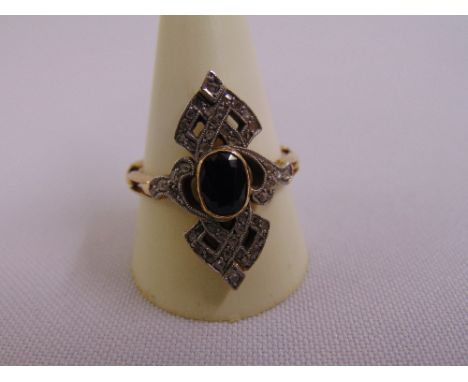 A sapphire and diamond dress ring with a 9ct yellow gold articulated link, approx total weight 5.8g