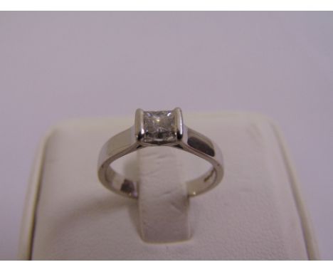 Platinum princess cut solitaire diamond ring, approx total weight 4.8g