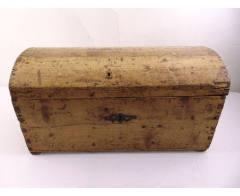 A Victorian pine trunk with heart shaped brass plates