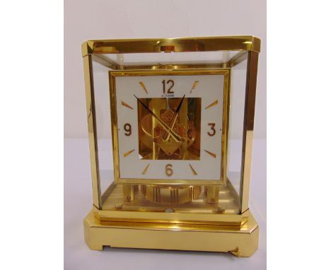 Jaeger LeCoultre Atmos clock with square face, enamel dial and Arabic numerals