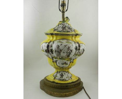 An late 19th / early 20th century Italian maiolica table lamp base, converted. 