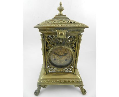 An early 20th century French cast brass bracket clock, of architectural form, set cylinder movement with count wheel strike o