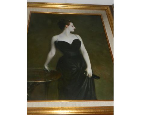 In the style of John Singer Sargent, copy of 'Portrait of Madame X', oil on canvas, unsigned. H: 65cm W: 48cm