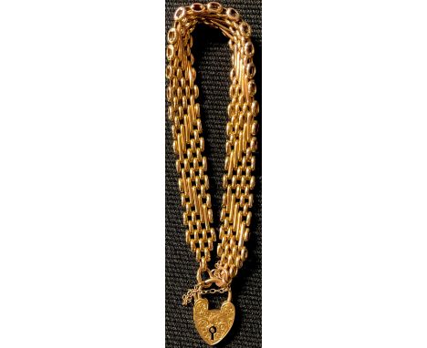 A 9ct rose gold fancy gate link bracelet, love heart clasp, 16g 