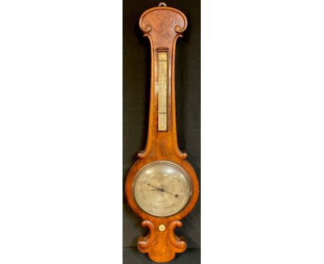 A William IV rosewood wheel barometer, silvered dial, Corrall, Mansfield, c.1830 