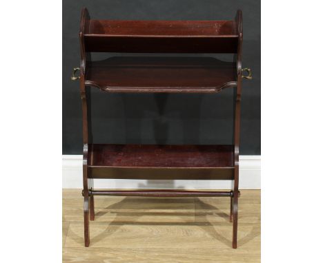 An Art Nouveau mahogany floor-standing book trough, brass carry handles to sides, 72cm high, 55cm wide, 31cm deep, c.1900 