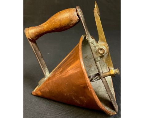 Horticultural and Agricultural Bygones - a 19th century copper seed planter, brass plaque inscribed J P Jack[son] Patent, Liv