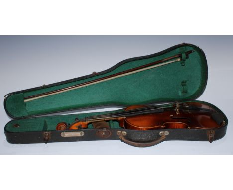 Musical Instruments - a violin, 35.9cm two-piece back excluding button, outlined throughout with tramline purfling, 60.4cm lo