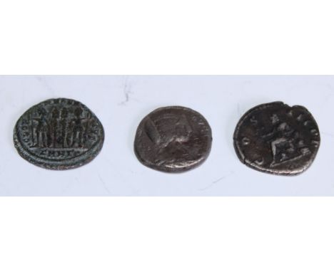 Coins, Roman Empire - denarius silver, Marcus Aurelius c.AD161-183: obv: M ANTONINUS AUG, rev.Roma seated COS III O O (RIC421