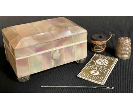 A 19th century mother of pearl sewing casket, 7cm wide, c.1860 