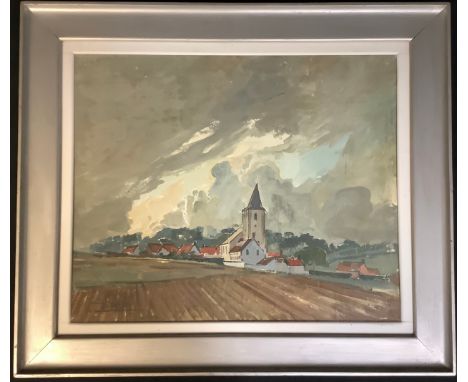 A**Deley (first qaurter of 20th century)The Storm by a German Villagesigned, dated to verso 1937, oil on paper, 57cm x 70cm 