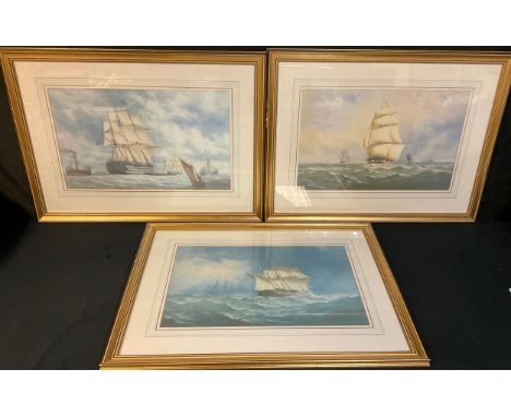 Pictures and Prints - a set of three Naval seascape prints, each 36cm x 58cm 