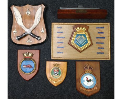 A collection of Royal Navy &amp; RAF Wall Plaques to include HMS Sheffield, HMS Otter, HMS Collingwood, 43 Squadron RAF and a