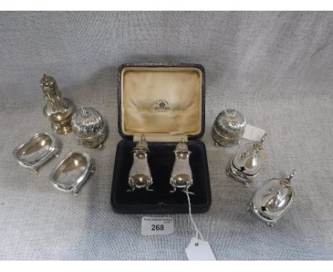 A MAPPIN & WEBB CASED SILVER CONDIMENT SET, a set of four silver condiments including two mustard pots and two salts and a pa