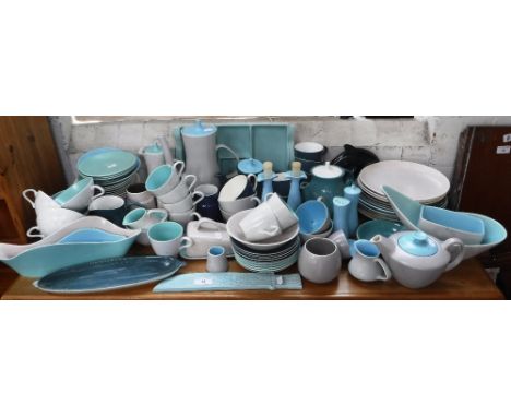 A COLLECTION OF POOLE POTTERY including a part tea service, a dolphin ornament and other similar items