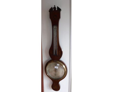 A 19th CENTURY INLAID MAHOGANY  BAROMETER, by V Bianchi, Belfast, with shell and floral medallion decoration and silvered dia