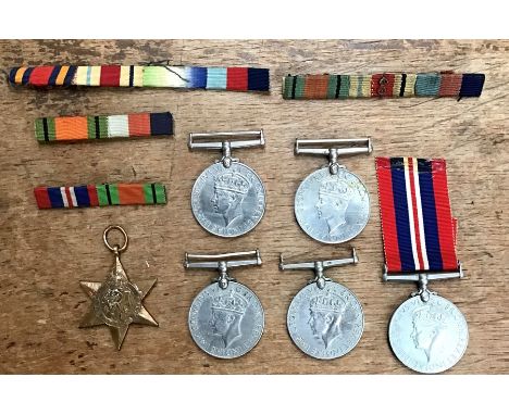 WW2 medals, The Africa Star, 5 x 1939-45 medals with four ribbon bars one with the 8th Army number decoration.