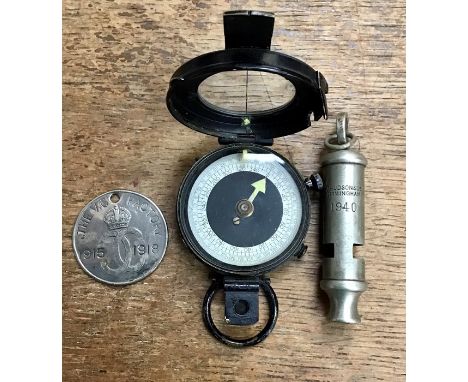 WW1 prismatic compass 1918 issue, A genuine Chilwell munitions factory association tag 1915-1918 (from one of the workers who