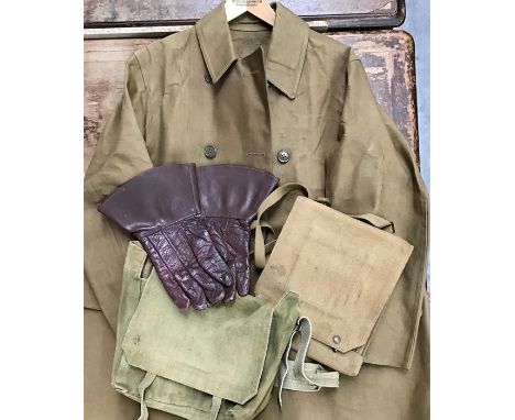 WW2 British Rubberised Dispatch Riders G.M & CoOver Coat Dated 1941 with the Gauntlets, Webbing Map Case stamped W & G Ltd 19