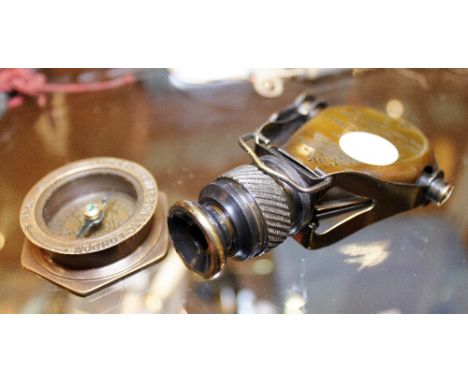 COMPASS AND TELESCOPE. Brass compass and single telescope
