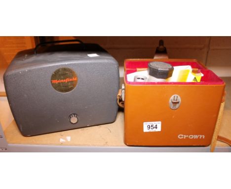 CINE CAMERA AND FILM PROJECTOR. Cased Crown cine camera and Mansfield 8mm film projector 