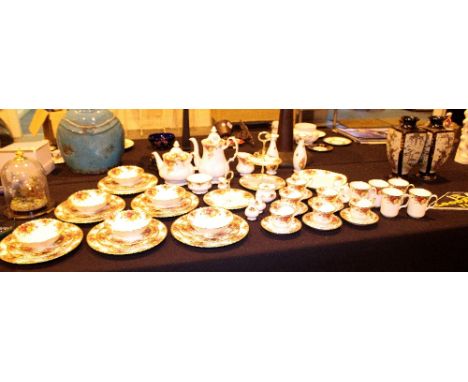 ROYAL ALBERT TEA SERVICE. Fifty five piece Royal Albert Old Country Roses tea and dinner ware