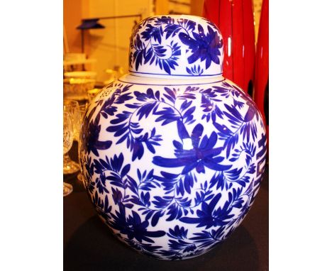 GINGER JAR. Large blue and white ceramic ginger jar