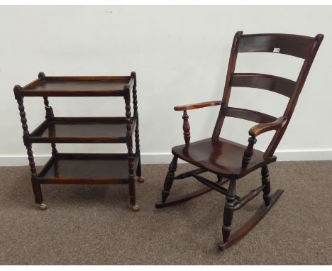 19th century Welsh ladder back rocking chair and an early 20th century three tier trolley Condition Report & Further Details 