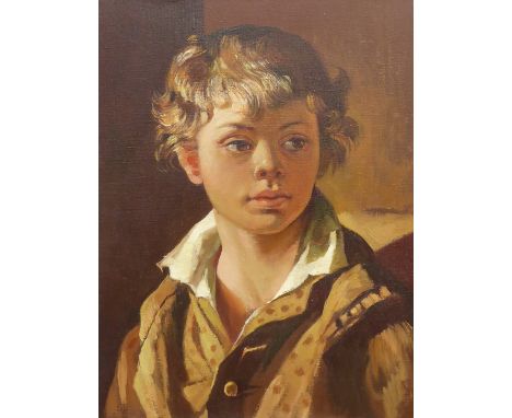 Unsigned Russian half length oil portrait on canvas of a child inscribed on the reverse 30cm x 24cm unframed