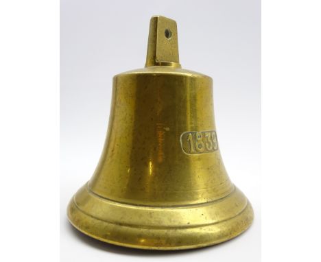 Brass ships bell inscribed 1839 H20cms Condition Report & Further Details Lot 285 has a clapper. The diameter of the bell is 