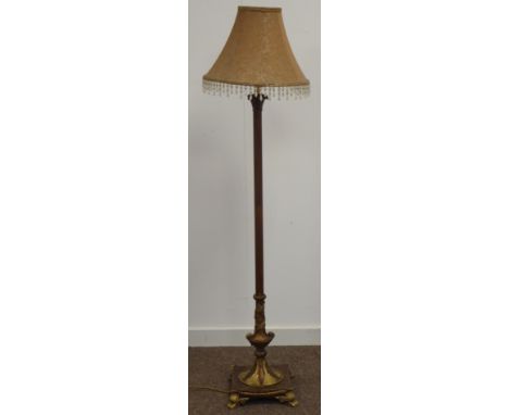 Classical style parcel gilt finish standard lamp with scroll moulded feet, H148cm Condition Report & Further Details Click he