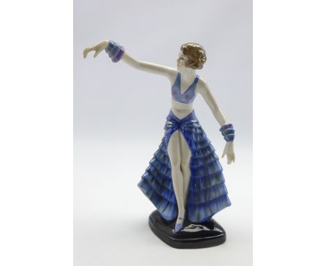 Porcelain figure of a dancer, Goldscheider style on painted black base, H25cm  Condition Report & Further Details Click here 