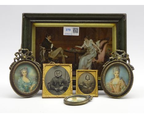 Three decorative oval portrait miniature studies, titled verso Madame J. Riesnier, Contessa D'Onguillers and Elizabeth ou Bea