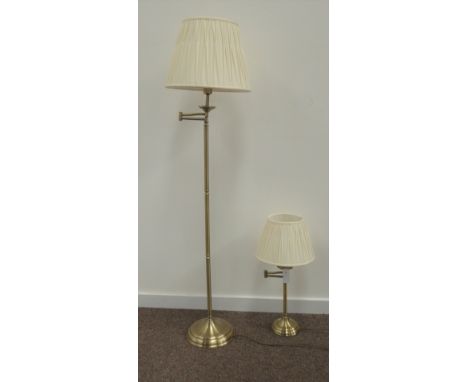 Burnished brass finish standard lamp with shade and matching table lamp Condition Report & Further Details Click here for fur