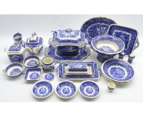 Collection of Masons Ironstone 'Blue Vista' pattern tableware including soup tureen with cover, ladle and stand, pedestal fru