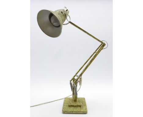 1930s model 1227 angle-poise desk lamp, square double stepped base, by 'Herbert Terry & Sons Ltd.', scumbled green finish Con