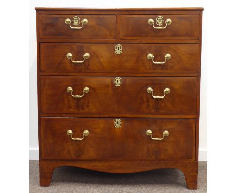 18th century and later figured walnut chest, rectangular banded top over two short and three long graduating drawers, bracket