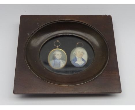 19th century miniature half length memorial portrait of a boy, woven hair panel back with ivory cartouche engraved RB, anothe