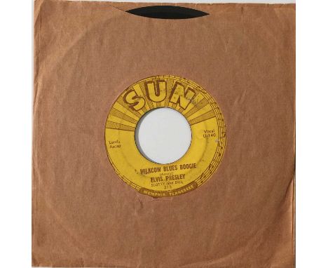 ELVIS PRESLEY - MILCOW BLUES BOOGIE 7" (ORIGINAL US SUN 215 COPY). Another original US Sun rarity from Elvis, Scotty and Bill