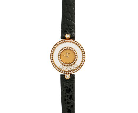   CHOPARD Happy Diamonds, Ref. 20/3957. Damenuhr.   Gold 18K, Gehäuse mit Diamanten (ges. ca. 1,07ct). Quarz-Werk. Lederband 